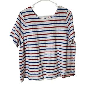 Old Navy Womens XL Red Blue White Striped Short Sleeve Scoop Neck Pleat Back Tee